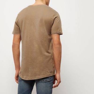 Light brown curved hem longline T-shirt